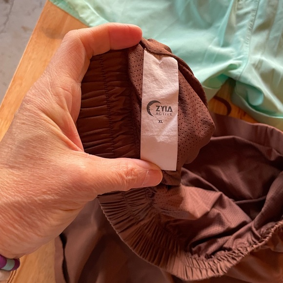 Women's Zyia Mint Green and Brown Athletic Shorts with pockets - Picture 3 of 4